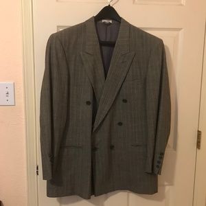 Men’s Woolen Double-Breasted Suit - Gray Tweed - Jacket Size 45 / Slacks Size 39